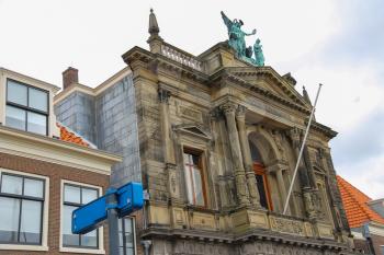 Facade of Teylers Museum of art, natural history and science in Haarlem, the Netherlands