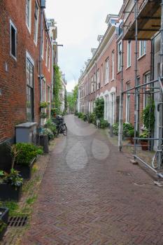 Narrow street in the  historic center of Haarlem, the Netherlands