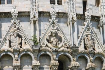 Sculpture compositions of St. John Baptistery (Battistero di San Giovanni) in Pisa, Italy