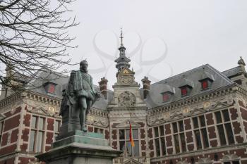 University Hall of Utrecht University and statue of Count (Graaf) Jan van Nassau in Utrecht, The Netherlands