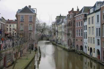 Utrecht, the Netherlands - February 13, 2016: Famous Oudegracht canal in historic city centre