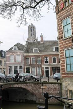 Utrecht, the Netherlands - February 13, 2016: Old bridge in historic city centre