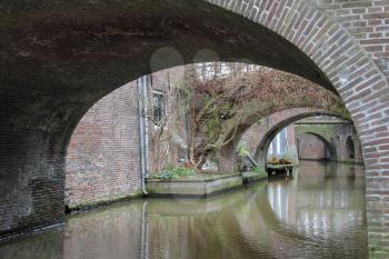 Old bridges of Oudegracht canal in Utrecht, the Netherlands