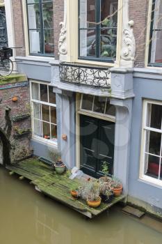 Residential buildings near canal in historic centre of Utrecht, the Netherlands