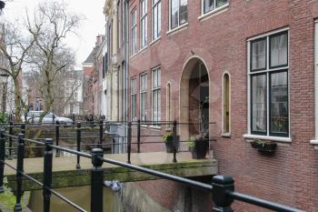Old buildings near canal in historic centre of Utrecht, the Netherlands