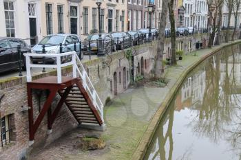 Utrecht, the Netherlands - February 13, 2016: River canal in in historic city centre (Nieuwegracht)