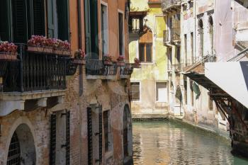 View of famous small canal in Venice, Italy