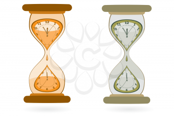 Royalty Free Clipart Image of a Sand Hourglasses with Wall Clocks Inside