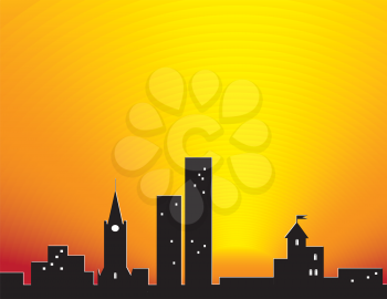 City silhouettes over sunset. Abstract illustration.