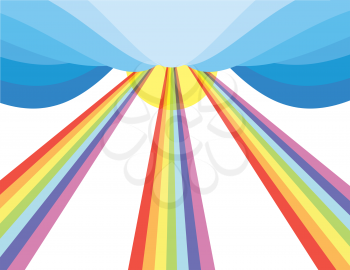 Sun rays in Rainbow spectrum flowing from sky. EPS vector file.