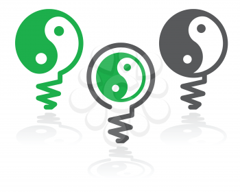 Royalty Free Clipart Image of Yin Yang Symbols in Lightbulbs