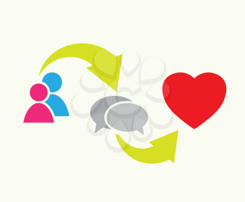 people, speech bubbles and heart symbol as love relationship concept vector illustration