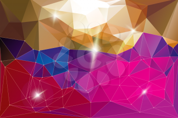 Futuristic shining dynamic networking fantasy space background. Low polygonal gradient red purple brown vector illustration. Horizontal motion diamond surface hyperspace.