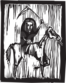 Royalty Free Clipart Image of a Grim Reaper on a Horse