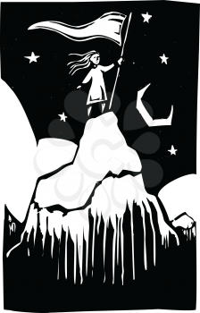 Royalty Free Clipart Image of a Girl on the Top of a Mountain