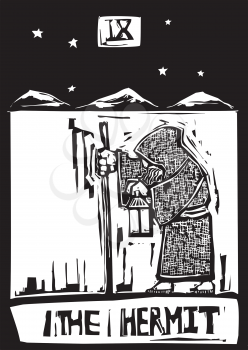 Royalty Free Clipart Image of a Tarot Card of the Hermit