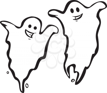 Royalty Free Clipart Image of a Pair of Ghosts