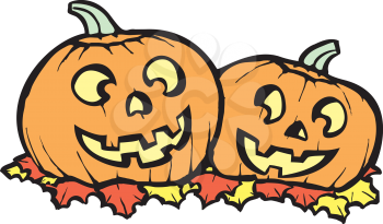 Royalty Free Clipart Image of Two Jack-o-Lanterns 