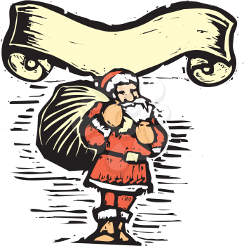 Royalty Free Clipart Image of Santa Claus With a Banner