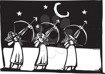 Royalty Free Clipart Image of Three Archers