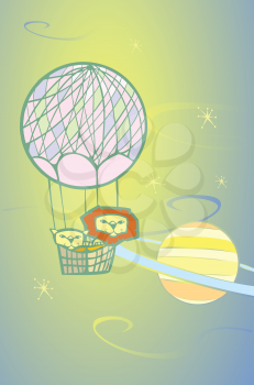 Royalty Free Clipart Image of Lions in a Hot Air Balloon