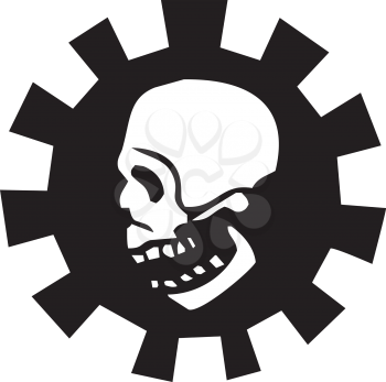 Royalty Free Clipart Image of a Skull in a Mechanical Gear