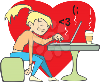 Royalty Free Clipart Image of a Woman Flirting Online