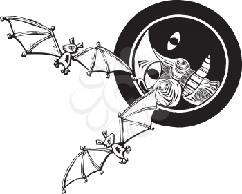 Royalty Free Clipart Image of Bats Flying