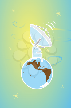 Royalty Free Clipart Image of a Satellite Sending Signals