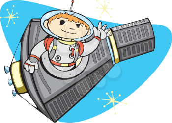 Royalty Free Clipart Image of an Astronaut in a Missile 