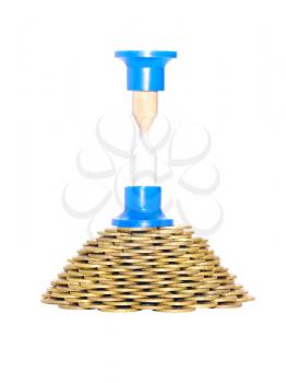 Royalty Free Photo of an Hourglass on Coins