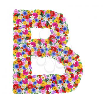B, letter of the alphabet in different flowers isolated on white background