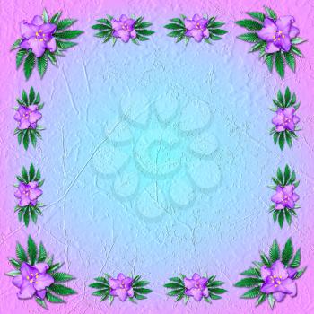 Pink-and-blue grungy background with floral ornament