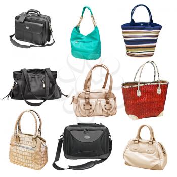 collection of handbags isolated on white background