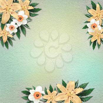 Vintage summer background with flowers and leaves
