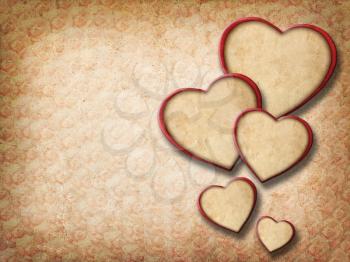 Vintage floral background with paper hearts