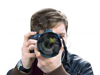 photographer takes a picture. Front view, close-up