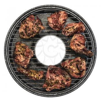 BBQ meat on the grill pan isolated on white background