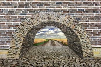 stone arch in the wall isolated on white