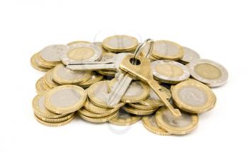 Royalty Free Photo of Keys on a Pile of Coins