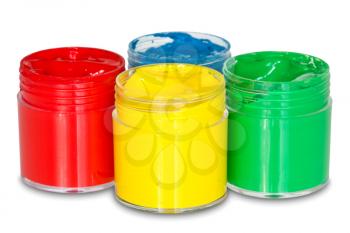	four color paint cans isolated on a white background