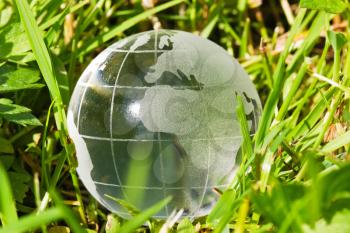 Environment or ecology concept, glass globe in the grass 