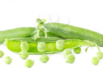 fresh green peas  over a white background