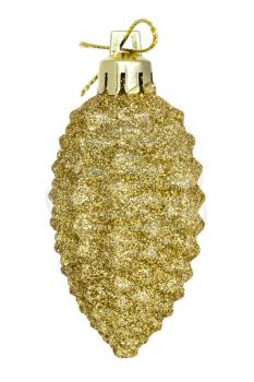Shiny Christmas baubles golden pine cone on a white background