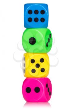 Stack of colorful dice,  isolated on white background