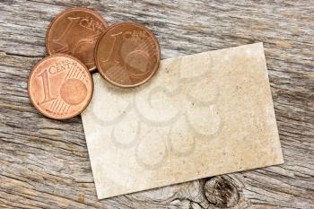 Copper euro cents with paper card for your text