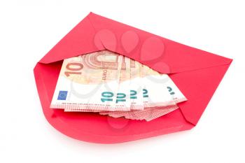 Corruption concept. Red envelope with money, isolated on white background.