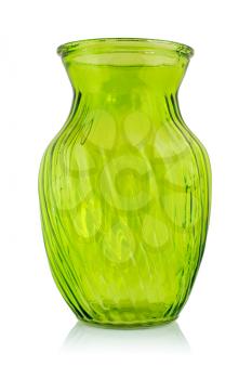Green glass vase isolated on a white background.