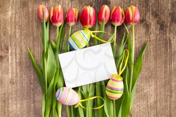Easter decoration and blank card for holiday greetings