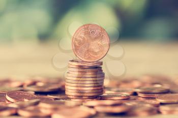 Euro cent coins. Shallow depth of field